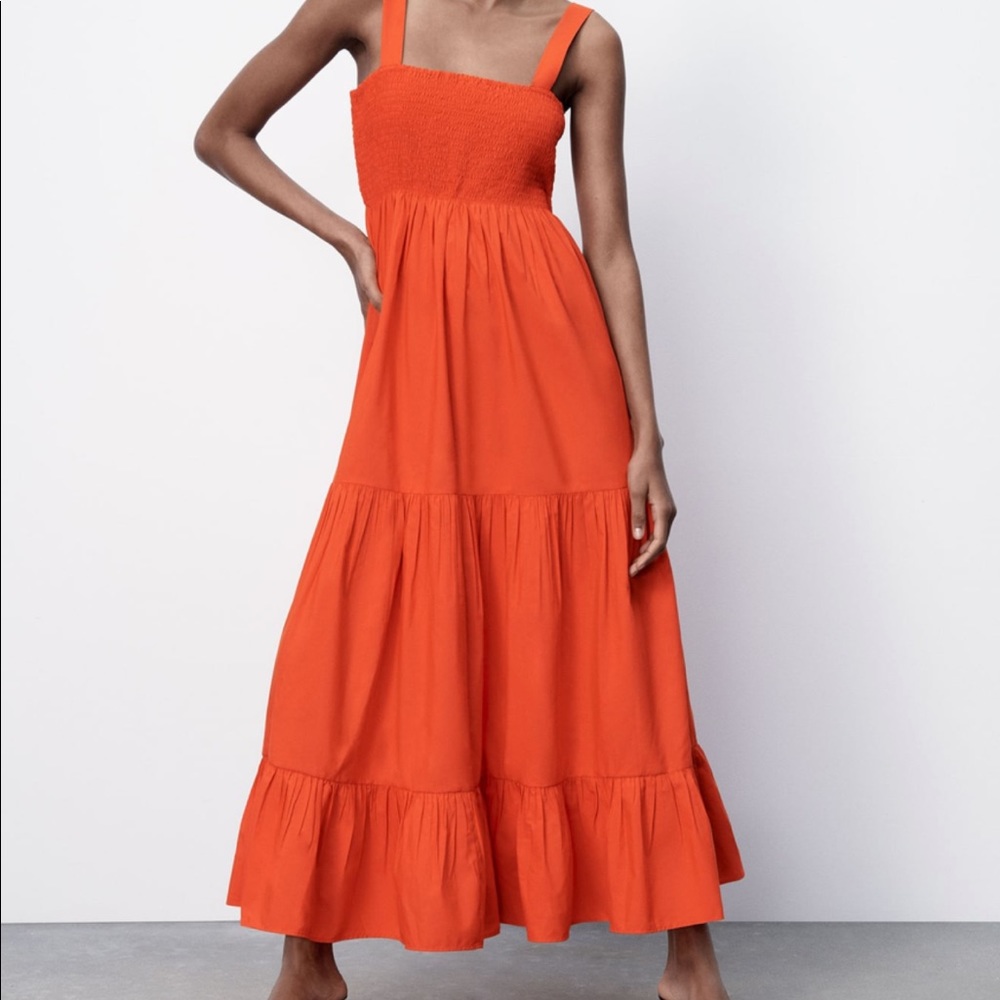 Zara Orange Tiered Maxi Sundress